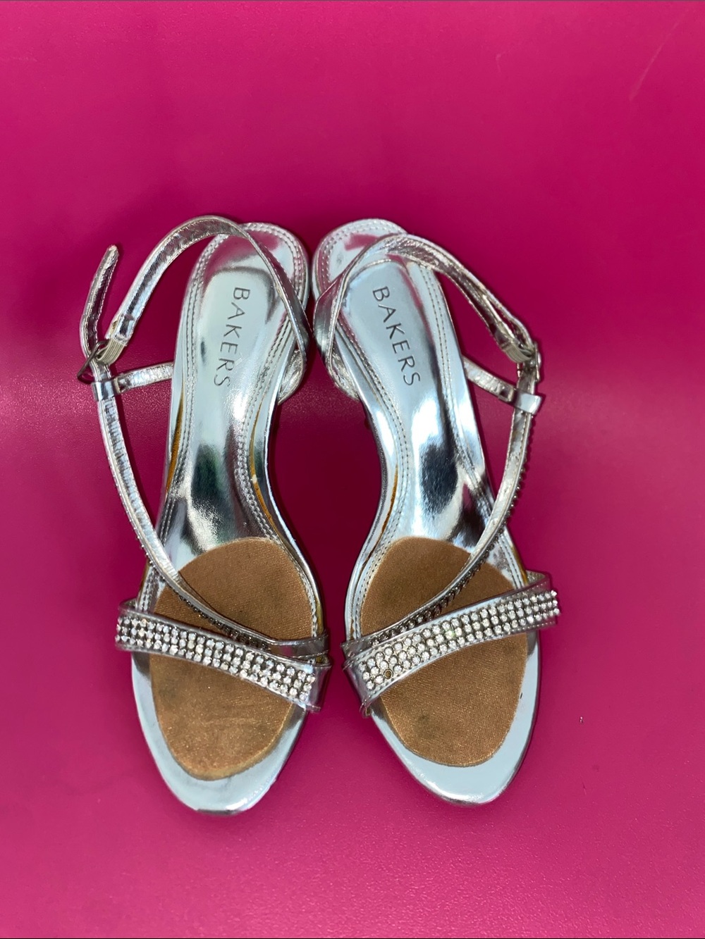 Bakers Silver Rhinestone Strappy Heels